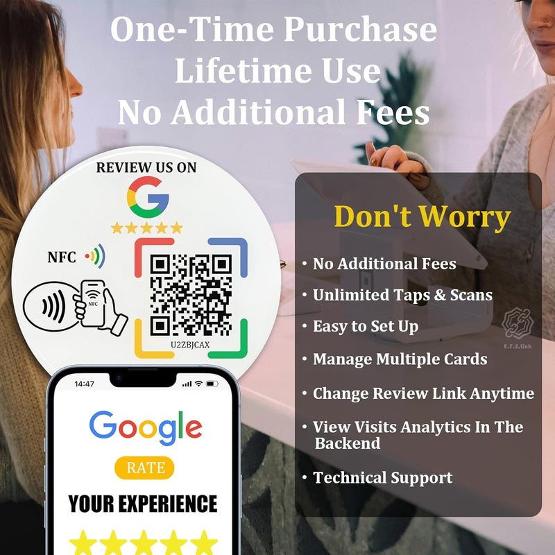 Effasaflink Epoxy Sticky Card with NFC Chip & QR Code - Compatible with Google Business Page for Customer Reviews, Boost Business Reviews, Essential for Small Businesses, No App, No Monthly Fee (White-1 card) - Image 4